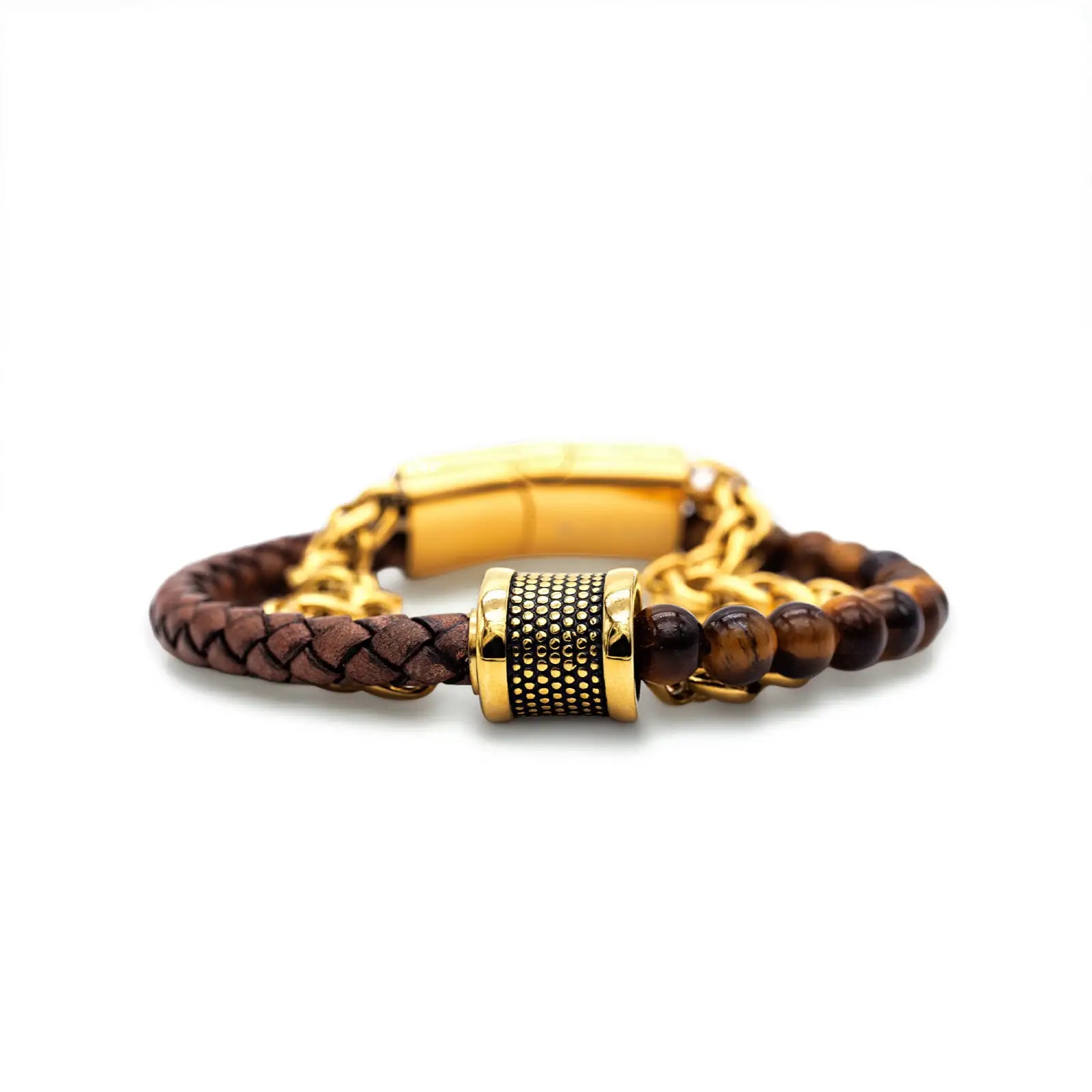 Statement pur: Dein goldfarbenes Armband aus Edelstahl, Leder & Naturstein