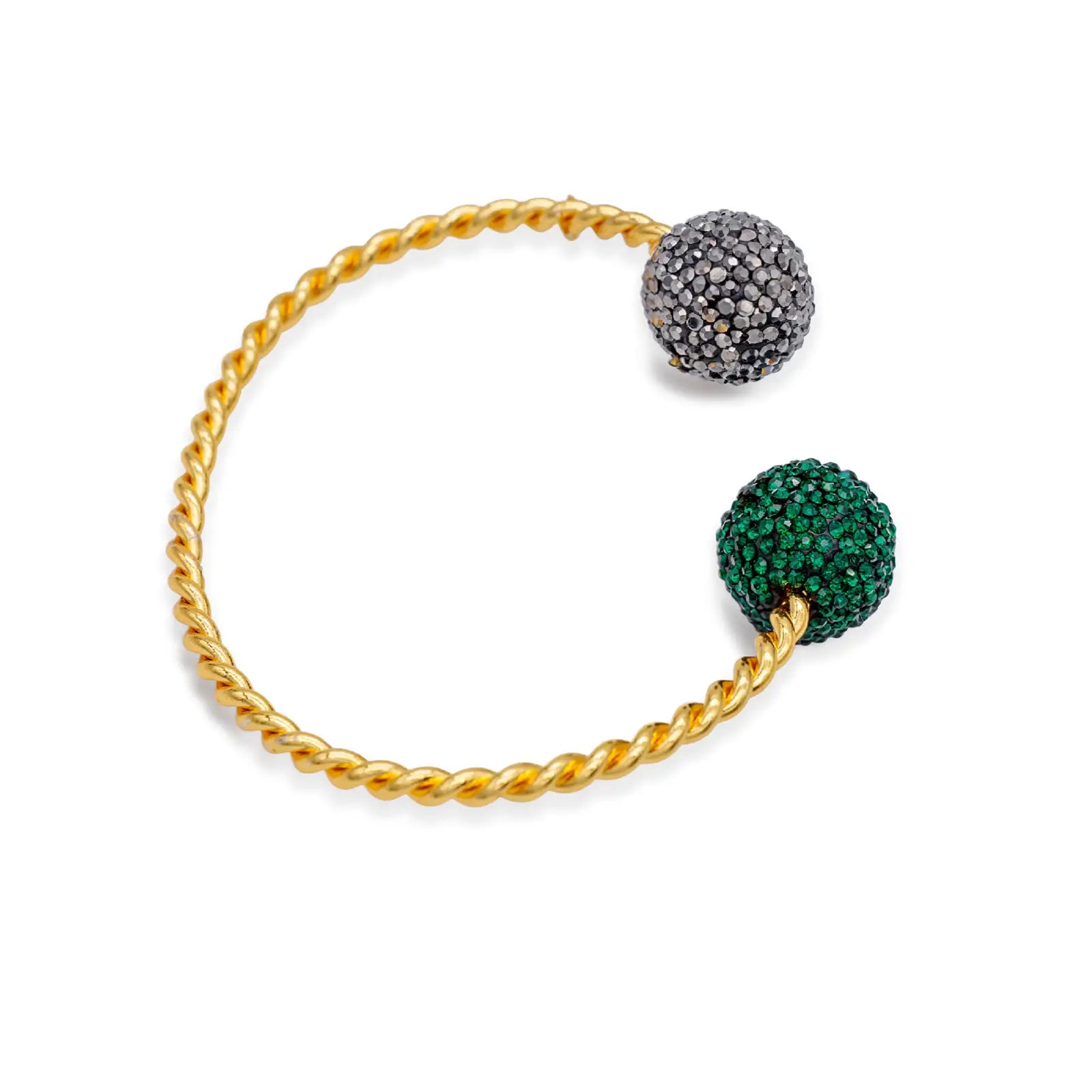 Armreif goldfarben mit grün-grauem Pavé-Detail