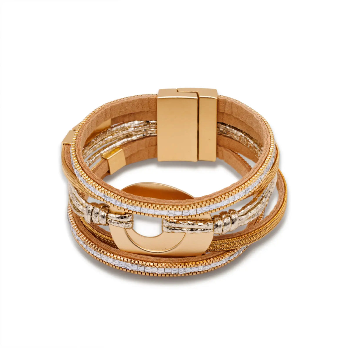 Armband goldfarben mit Kunstleder und Magnetverschluss
