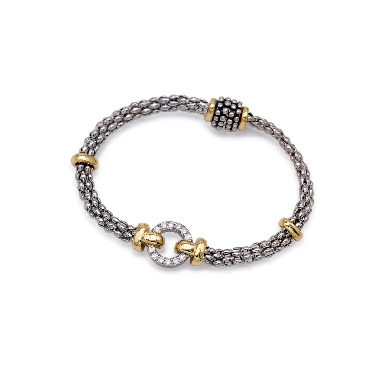 Armband silberfarben mit Magnetverschluss und goldfarbenen Akzenten