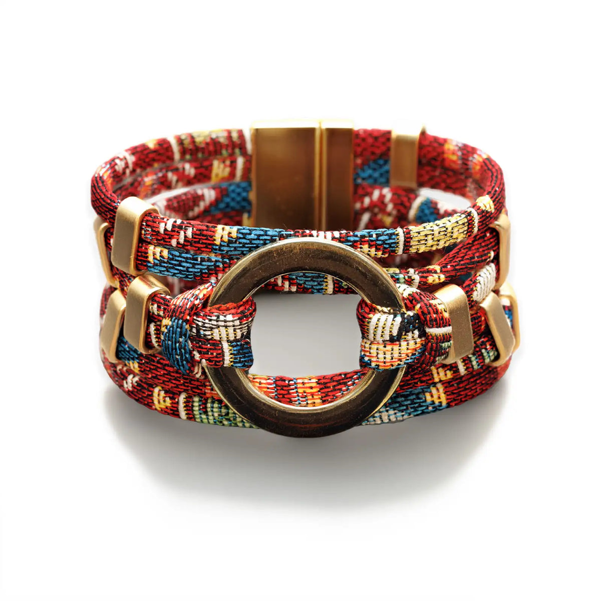 Boho-Wickelarmband mit Magnetverschluss – Ethno-Muster, mehrreihig