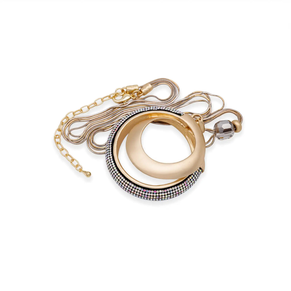 Collier matt goldfarben von oben, Anhänger mit Verlängerungskette und Karabiner