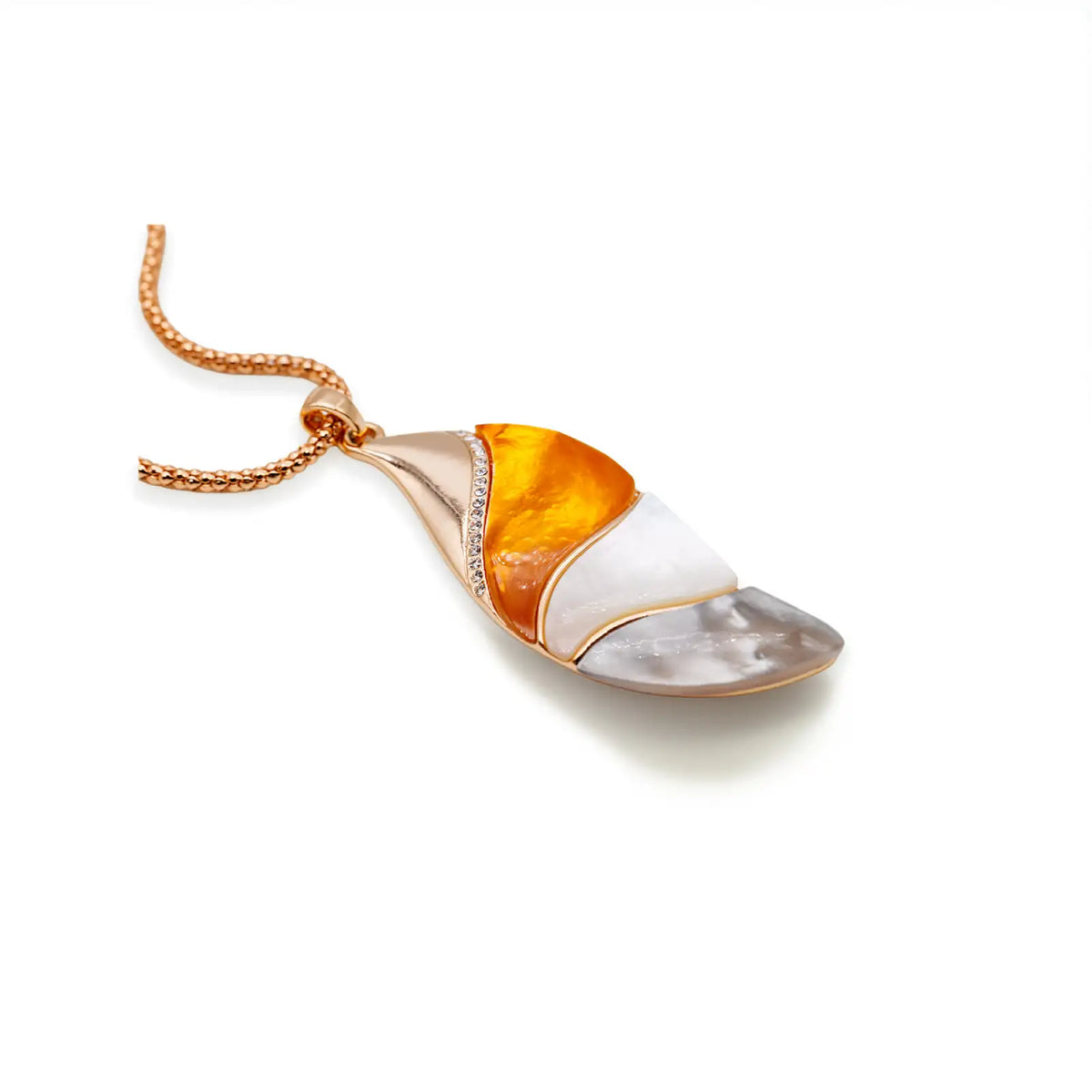 Design-Collier mit Perlmutt-Anhänger, rotgoldfarben