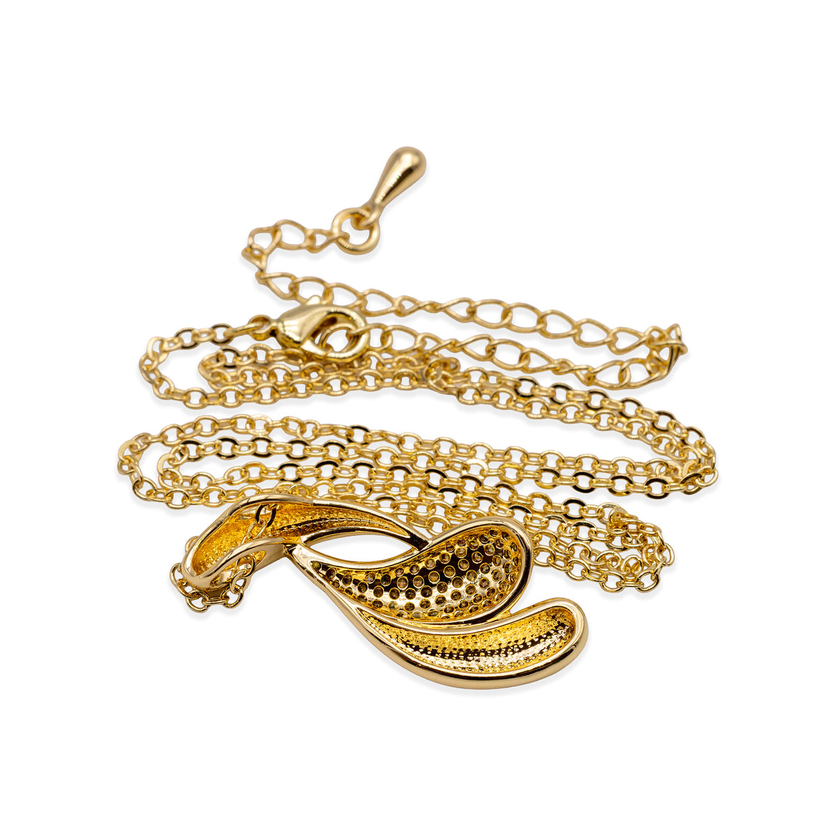Goldfarbene Halskette mit geschwungenem Anhänger und Glasstein-Pavé