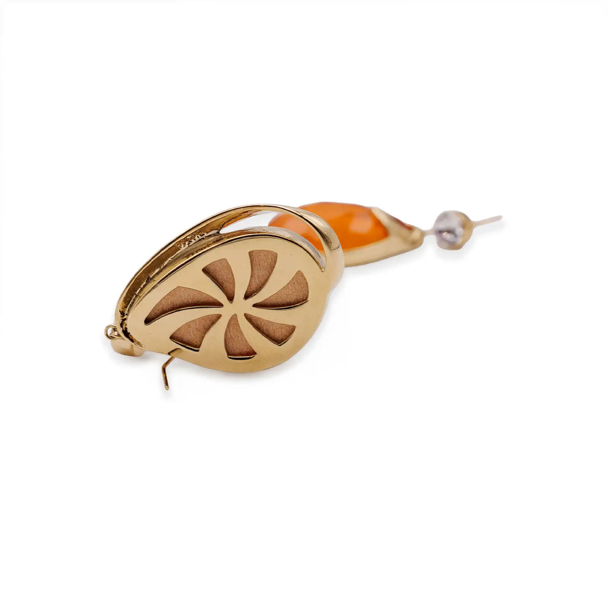 Goldfarbene Ohrringe mit orangefarbenem Glastropfen
