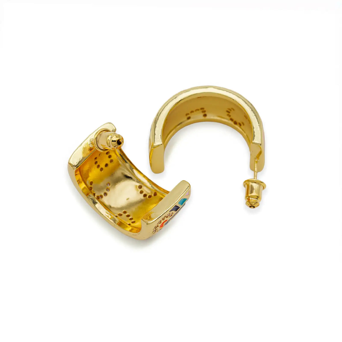 Halboffene Creolen goldfarben mit Emaille und Zirkonia