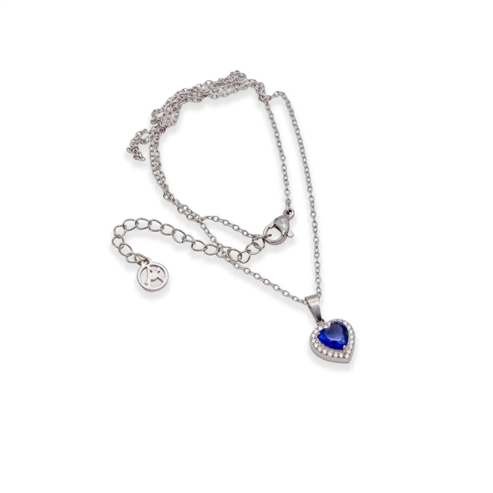 Halskette mit Herzanhänger silberfarben mit blauem Zirkon