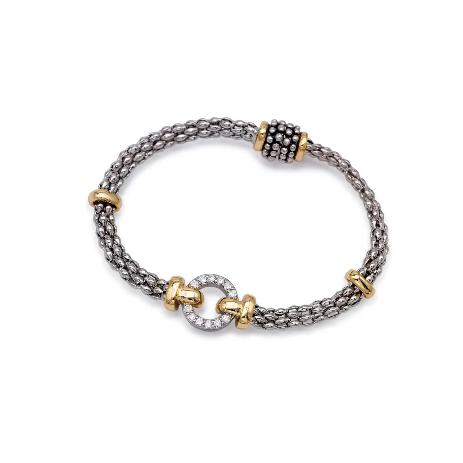 Armband silberfarben mit Magnetverschluss und goldfarbenen Akzenten
