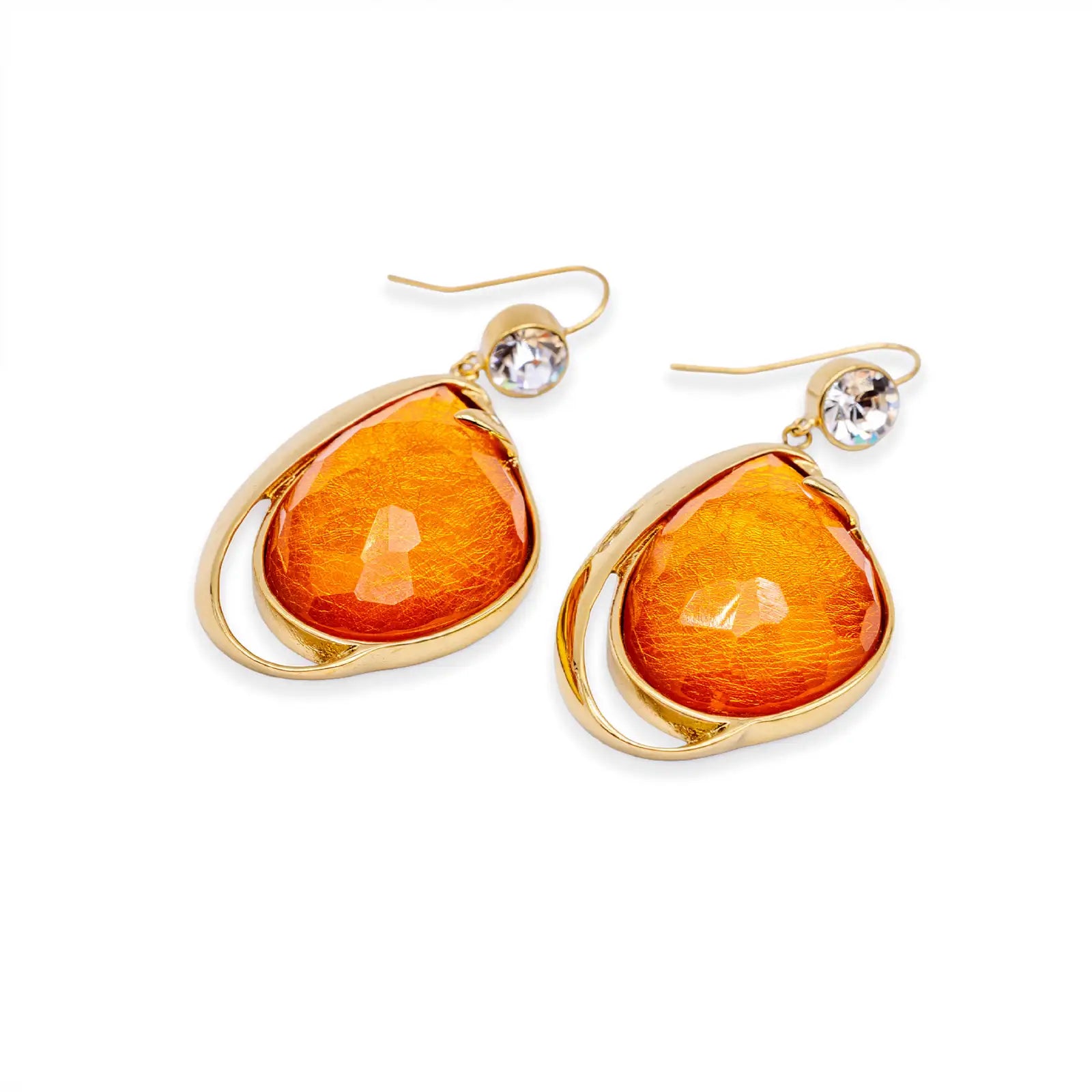 Statement-Ohrringe orange in Goldoptik mit facettiertem Tropfen