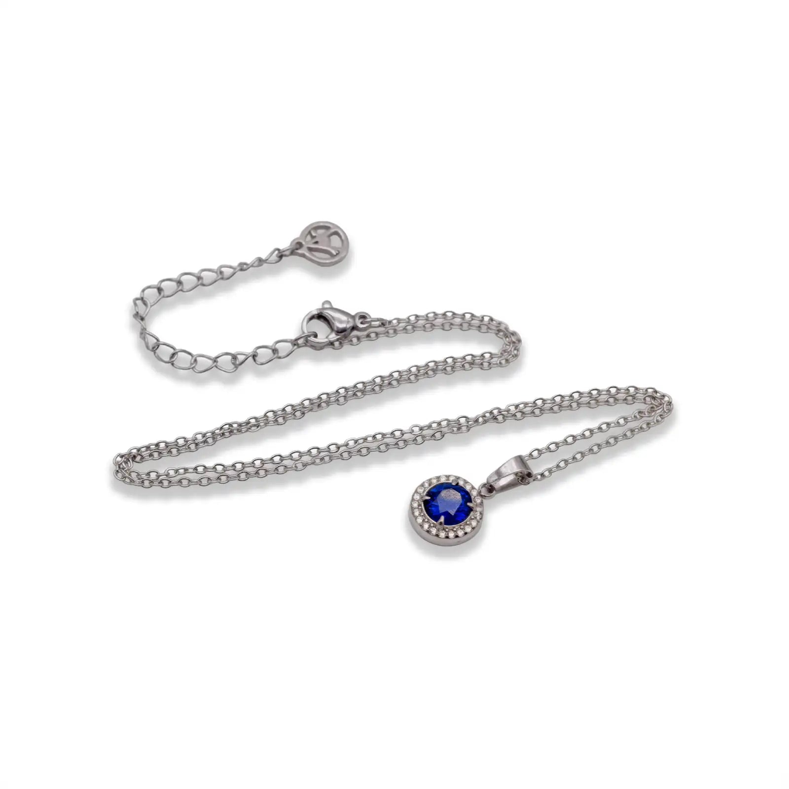 Silberfarbene Halskette mit blauem Zirkon