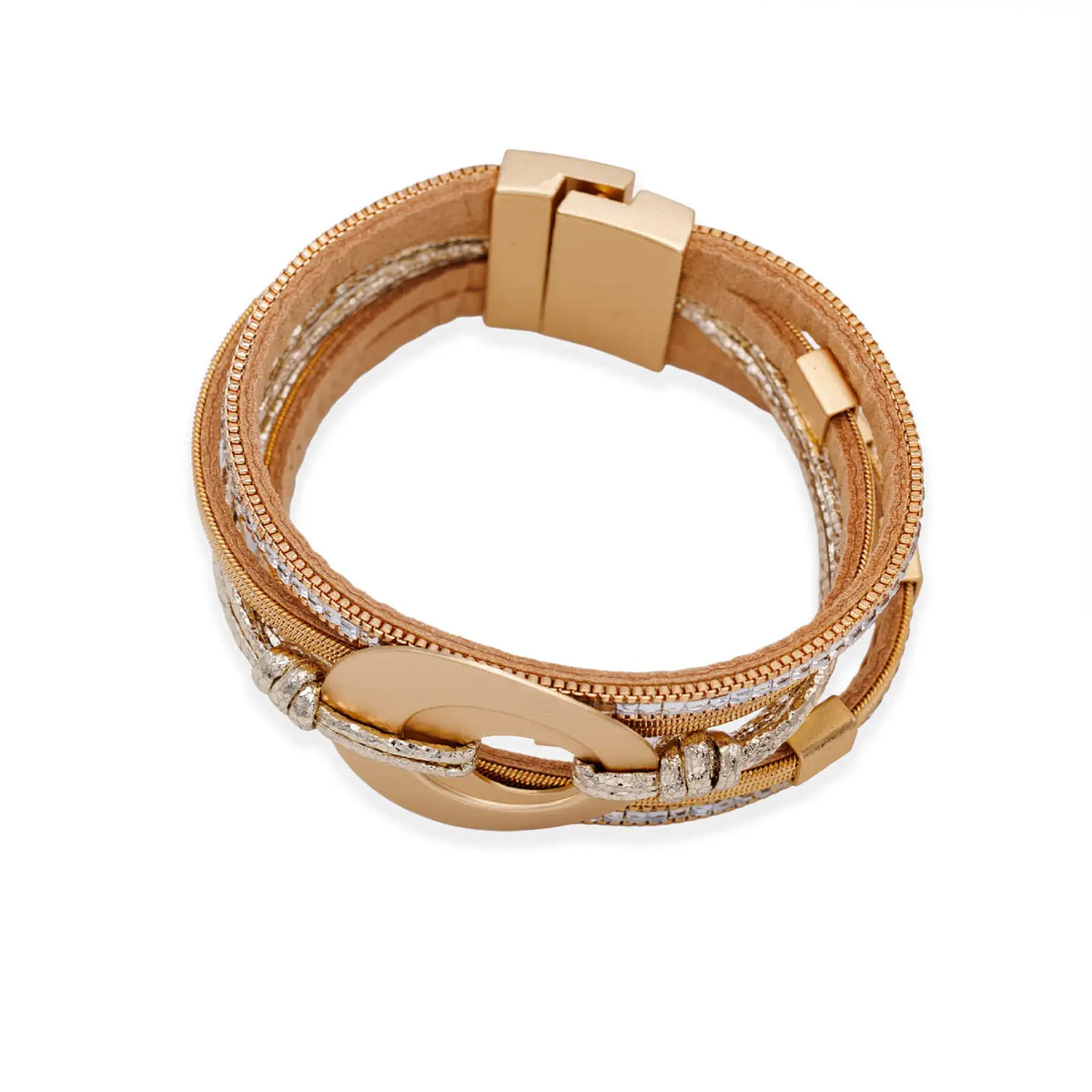 Armband goldfarben mit Kunstleder und Magnetverschluss