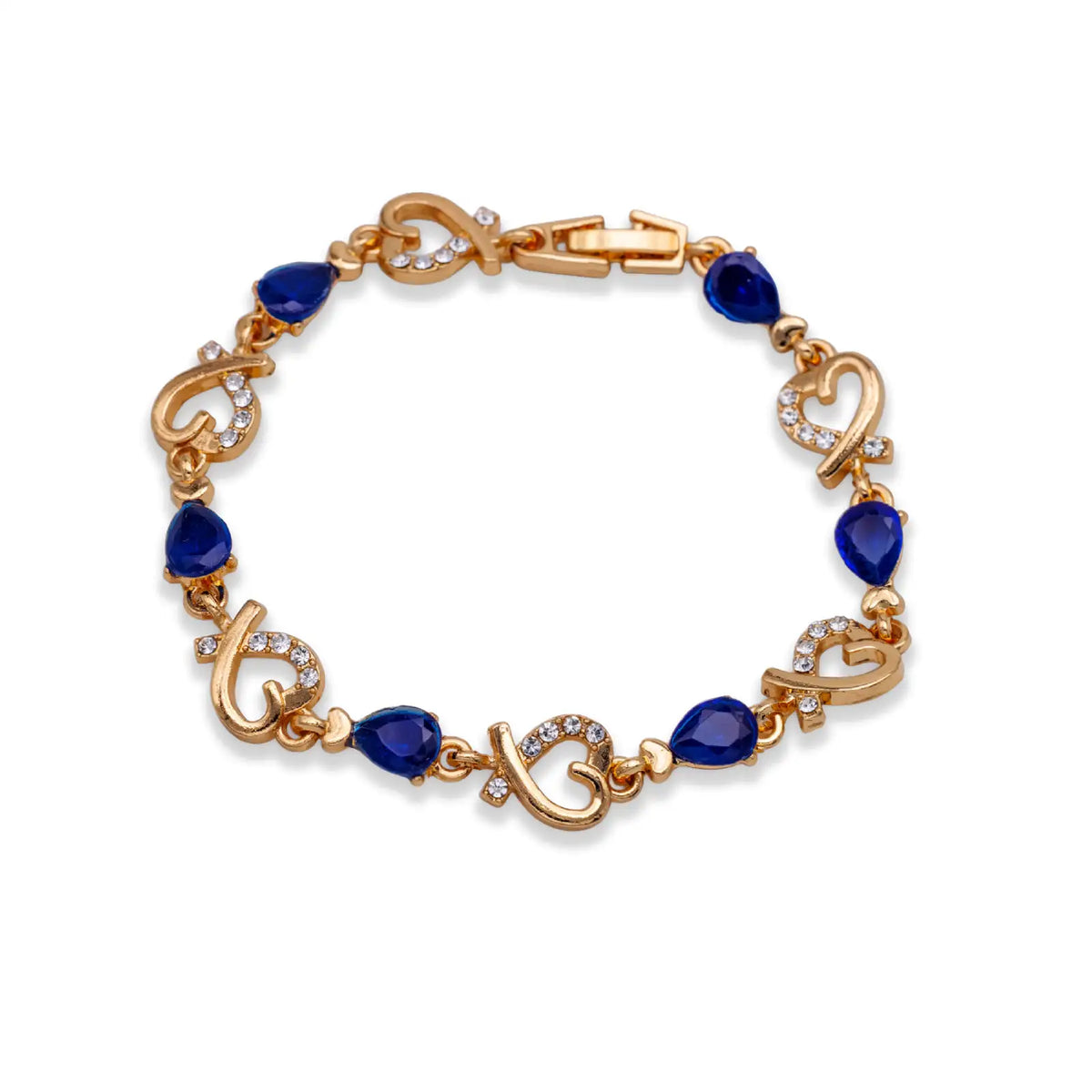 Armband mit Herzgliedern und klaren Steinchen, Klappverschluss oben