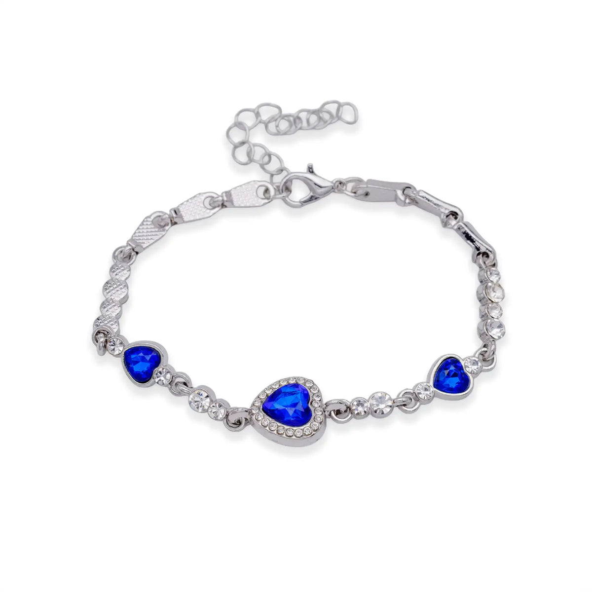 Armband silberfarben mit blauen Kristallherzen