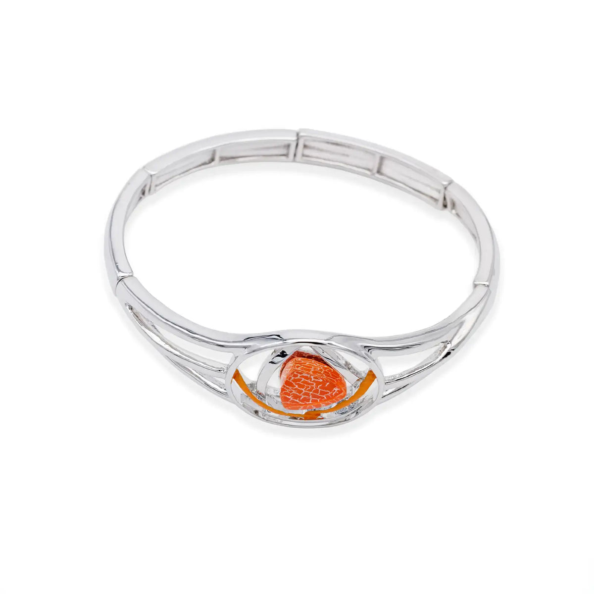 Armband silberfarben mit orangefarbenem Zentrum