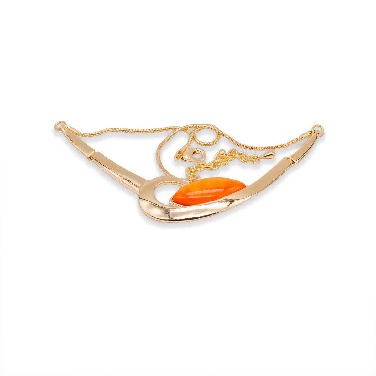 Goldfarbene Halskette mit orangefarbenem Harzanhänger