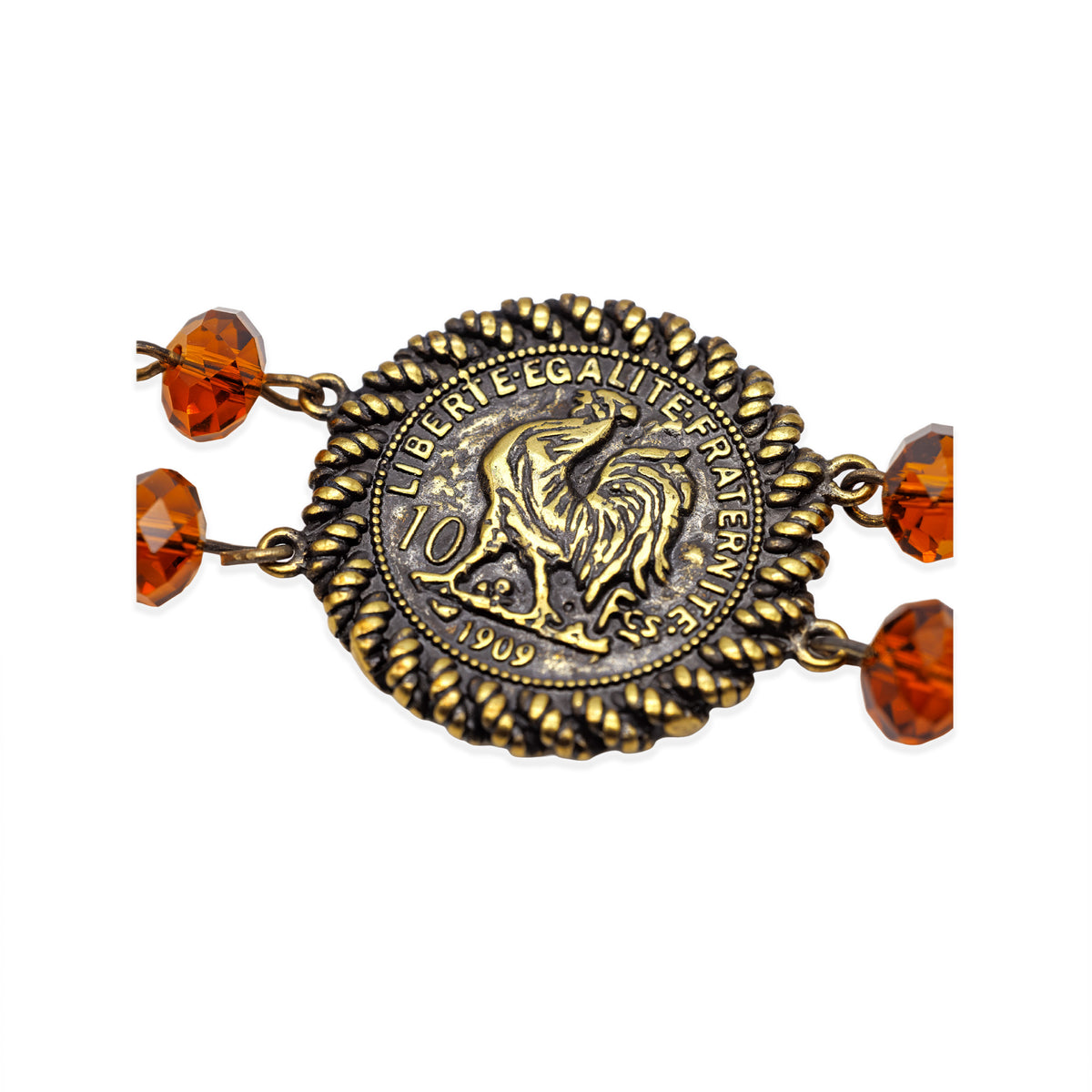 Goldfarbenes Armband mit Kameen und Münz-Medaillons
