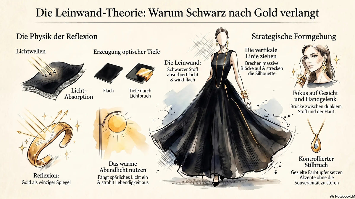 Infografik, die verschiedene Halskettenlängen von 35 cm bis 80 cm an einer Silhouette im schwarzen Oberteil illustriert, um die optische Streckung des Oberkörpers zu zeigen.