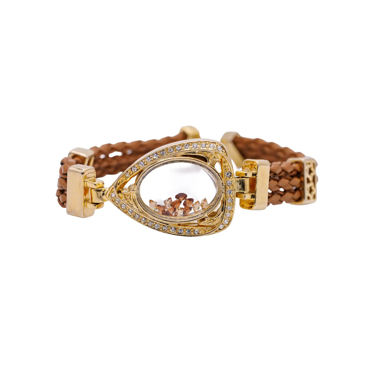 Lederarmband goldfarben mit Glaselement