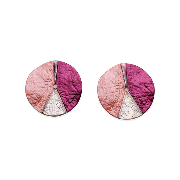 Runde Ohrstecker in Rosa, Beerenrot und Silberfarben