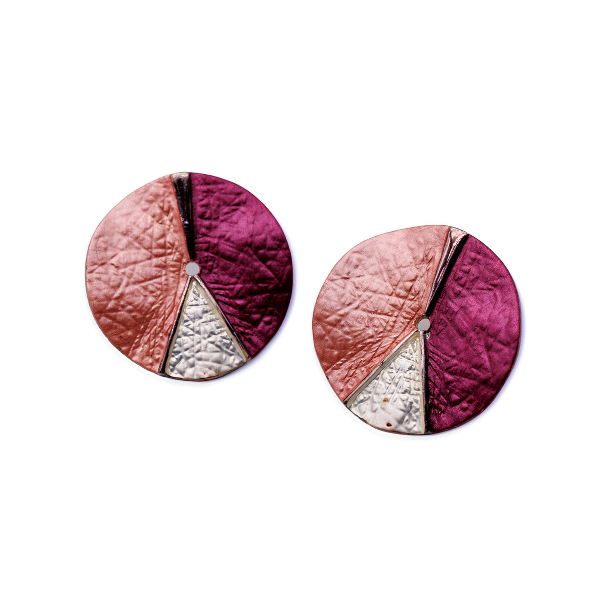 Runde Ohrstecker in Rosa, Beerenrot und Silberfarben