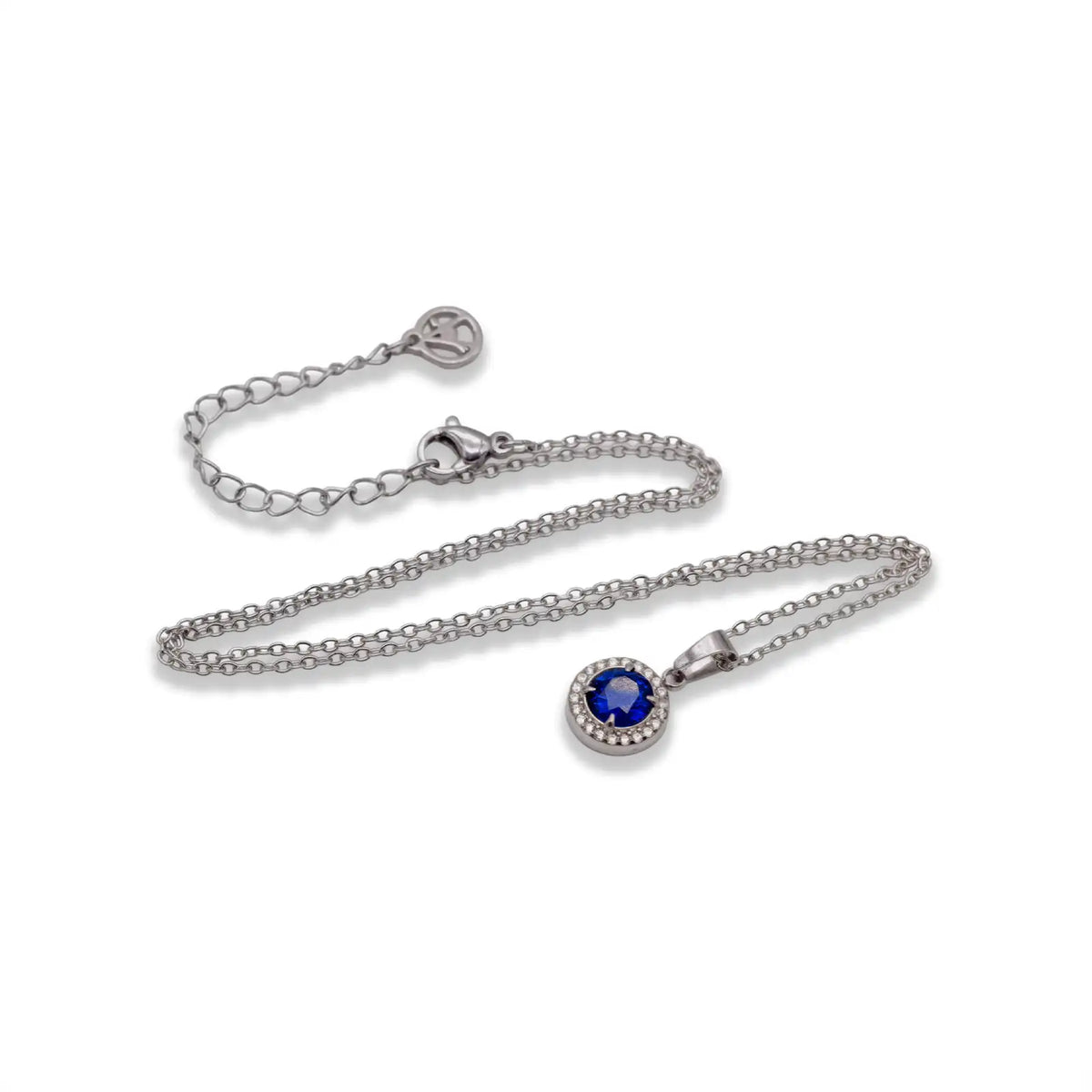 Silberfarbene Halskette mit blauem Zirkonia