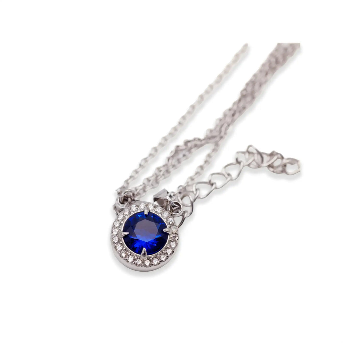 Silberfarbene Halskette mit blauem Zirkonia